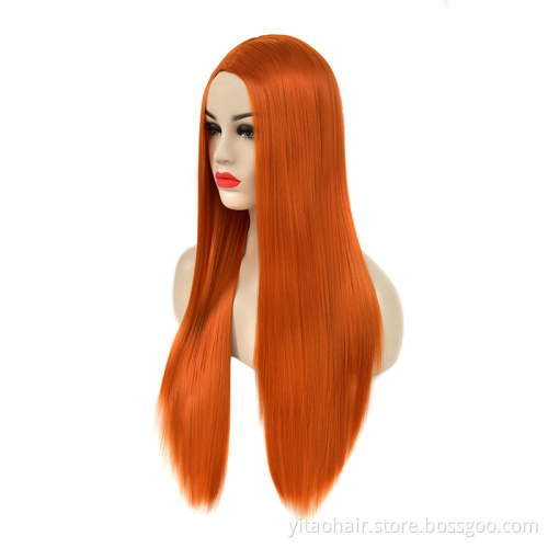 Synthetic Lace Front Hair Wig Blonde Long Straight Razer French Style  Technique Wave Color Small Weight Material Silky Brown
